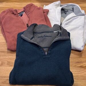 3 Tommy Bahama, Van Heusen and Club Room Quarter-Zip Sweaters, lightly worn